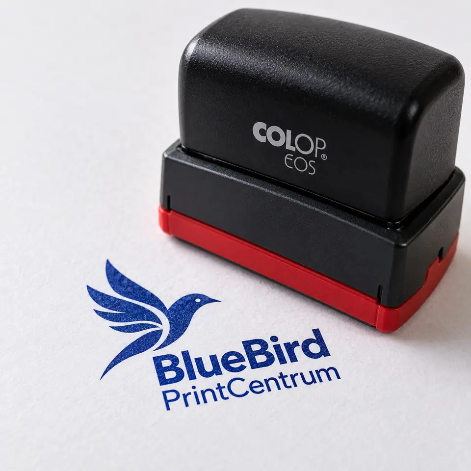 Pečiatka COLOP EOS s odtlačkom loga BlueBird PrintCentrum